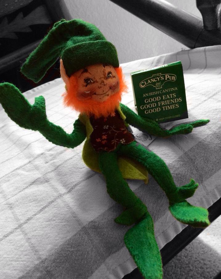 Clancy's leprechaun mascot and matchbook — Good Eats, Good Friends, Good Times